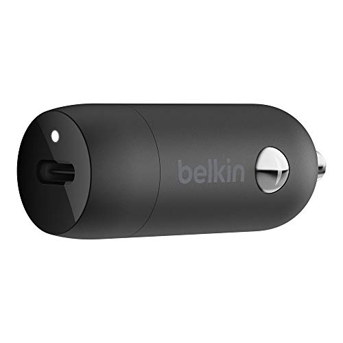 Belkin Cargador Rápido para Coche USB-C de 20 W (Cargador Rápido para iPhone, Teléfonos de Samsung, Google Pixel y Otros), Negro