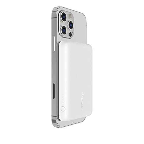Belkin Batería Externa Inalámbrica Magnética 2,5K (Cargador Portátil Compatible con MagSafe para la Serie iPhone 14, Carga Rápida Portátil de 2500 mAh, Cable USB-C a USB-C Incluido), Blanca